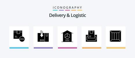 Lieferung und Logistik Glyph 5 Icon Pack inklusive Lieferung. Kaufen. Verpackung. Aktie. Logistik. kreatives Symboldesign vektor