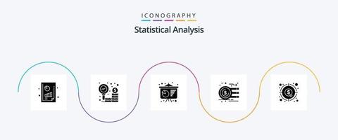 statistisk analys glyf 5 ikon packa Inklusive . pengar. företag presentation. Graf. valuta vektor