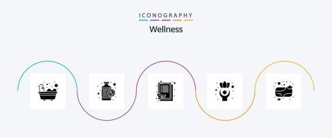 Wellness Glyph 5 Icon Pack inklusive Duschseife. Seife. Zwischenablage. Wohlbefinden. gesund vektor