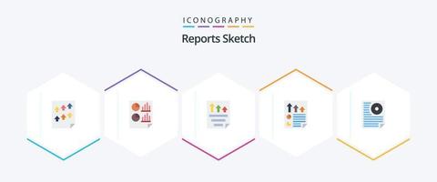 Reports Sketch 25 Flat Icon Pack inklusive Dokument. Pfeile. Seite. Prüfbericht. Seite vektor