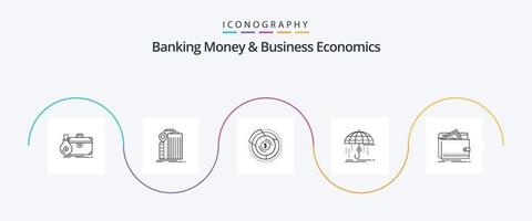 Bankgeld und Betriebswirtschaftslinie 5 Icon Pack inklusive Versicherung. Finanzen. föderal. Graph. Diagramm vektor