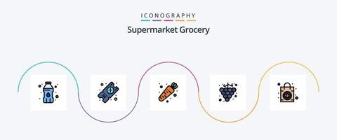 matvaror linje fylld platt 5 ikon packa Inklusive . grönsak. handväska. handväska vektor