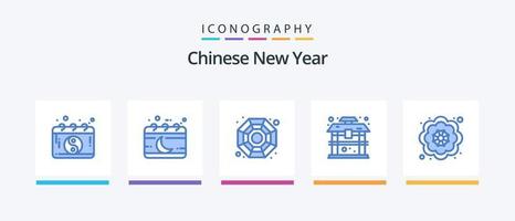 chinesisches neues jahr blau 5 icon pack inklusive blume. Chinesisch. Mond. China. die Architektur. kreatives Symboldesign vektor