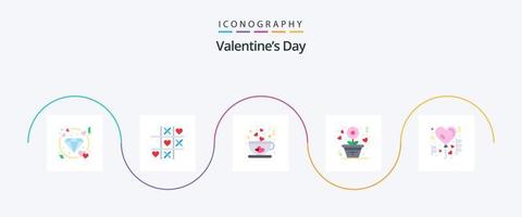 valentines dag platt 5 ikon packa Inklusive ballong. reste sig. kaffe. romantik. blomma vektor