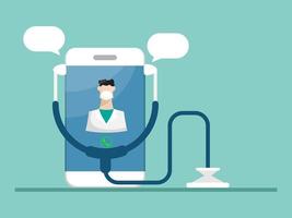läkarkonsultation med mobil, online-vård och medicinska tjänster vektor
