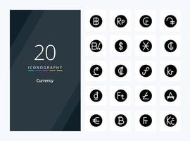 20 festes Glyphensymbol für Währungen zur Präsentation vektor