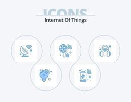 Internet der Dinge blau Icon Pack 5 Icon Design. Kopfhörer. Verbindung. Satellit. Netzwerk. global vektor