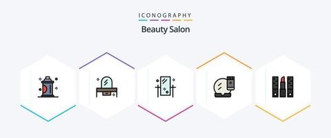 Schönheitssalon 25 Filledline Icon Pack inklusive Gesichts-Make-up. Gesichtsbasis. Kommode. Reflexion. Körperpflege vektor