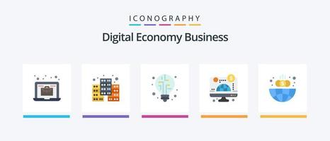 Digital Economy Business Flat 5 Icon Pack inklusive Globus. Finanzen. hell. Unternehmen. Unternehmen. kreatives Symboldesign vektor