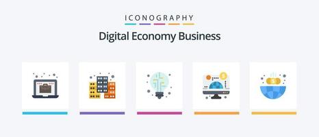 digital ekonomi företag platt 5 ikon packa Inklusive klot. finansiera. ljus. företag. företag. kreativ ikoner design vektor