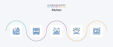 kök blå 5 ikon packa Inklusive tallrik. panorera. frukost. kök. laga mat vektor