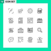 Stock Vector Icon Pack mit 16 Zeilen Zeichen und Symbolen für Bill Corel Stück cdr Format Gear editierbare Vektordesign-Elemente