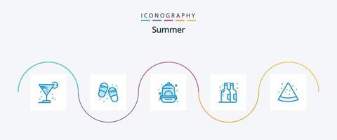 sommar blå 5 ikon packa Inklusive skiva. sommar. tofflor. flaska. skola vektor