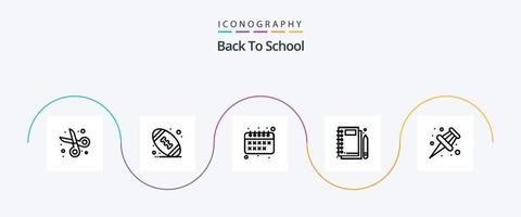 Back to School Line 5 Icon Pack inklusive Pin. Schreiben. zurück zur Schule. Schreibwaren. Notizbuch vektor