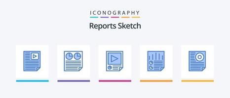 Reports Sketch Blue 5 Icon Pack inklusive Seite. Daten. Kuchen. Prüfbericht. Papier. kreatives Symboldesign vektor