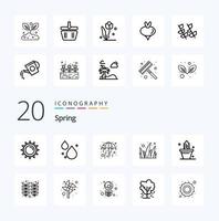 20 Spring Line Icon Pack wie Spring Nature Regenschirm Kaktusgras vektor