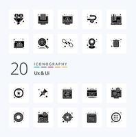 20 ux und ui Solid Glyph Icon Pack wie Configuration Creator Flow Content Website vektor