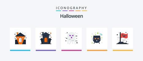 halloween platt 5 ikon packa Inklusive skrämmande. kittel. hus Semester. styrelse. halloween. kreativ ikoner design vektor