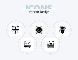 interiör design glyf ikon packa 5 ikon design. blomma. dekorera. skrivbord. Kolla på. klocka vektor