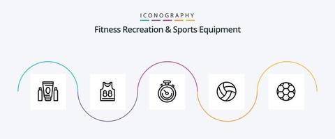 kondition rekreation och sporter Utrustning linje 5 ikon packa Inklusive fotboll. sport. klocka. volleyboll. boll vektor