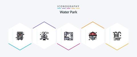 Wasserpark 25 Filledline Icon Pack inklusive . Wasser. Lage. Schwimmbad. Park vektor