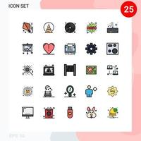 25 universelle gefüllte Linien flache Farbzeichen Symbole der Krankheitswarnung Mind Alert Player editierbare Vektordesign-Elemente vektor