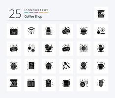 Coffee Shop 25 Solid Glyph Icon Pack inklusive Hot. Kaffee. Kaffee. Frühstück. nah dran vektor