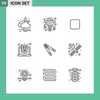 uppsättning av 9 modern ui ikoner symboler tecken för plier bärbar dator pengar teckning design redigerbar vektor design element