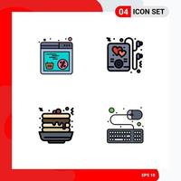 Stock Vector Icon Pack mit 4 Zeilen Zeichen und Symbolen für Rabatt Food Web Party Zubehör editierbare Vektordesign-Elemente