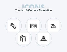 turism och utomhus- rekreation linje ikon packa 5 ikon design. fiske. stift. picknick. Karta . resa vektor