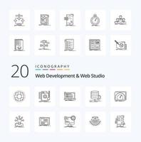 20 Webentwicklungs- und Webstudio-Line-Icon-Pack wie Datenalgorithmus-Feedback-Skriptcomputer vektor