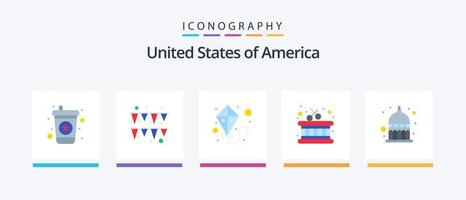 USA Flat 5 Icon Pack inklusive . Vereinigte Staaten von Amerika. fliegend. Staatshaus. Indiana. kreatives Symboldesign vektor