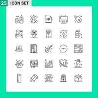 25 universelle Linien für Web- und mobile Anwendungen Drucker-Gadget-Feuergeräte, die bearbeitbare Vektordesign-Elemente verarbeiten vektor