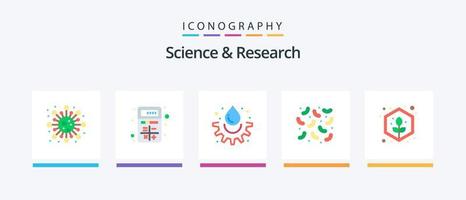 Science Flat 5 Icon Pack inklusive Grow. Virus. Interaktion. Krankheiten. Experiment. kreatives Symboldesign vektor