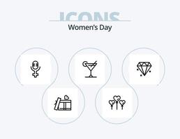 Womens Day Line Icon Pack 5 Icon Design. rote Rose. Blüte. Kalender. Feminismus. Medaille vektor