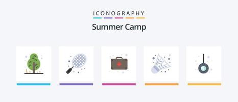 Summer Camp Flat 5 Icon Pack inklusive . Pendel. Tasche. Bewegung. Camping. kreatives Symboldesign vektor