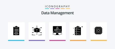 Datenmanagement Glyph 5 Icon Pack inkl. Checkliste . Sicherheit. Puzzle . sperren . Rechner. kreatives Symboldesign vektor