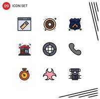 Stock Vector Icon Pack mit 9 Zeilen Zeichen und Symbolen für Wandbau Süßigkeiten Gebäude Feuer editierbare Vektordesign-Elemente