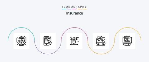 Insurance Line 5 Icon Pack inklusive Bildschirm. Rechner. Schutz. Lieferwagen. Schutz vektor