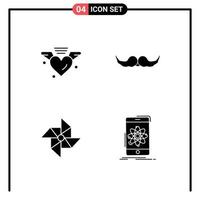 4 användare gränssnitt fast glyf packa av modern tecken och symboler av kärleksfull vår bröllop Movember väderkvarn redigerbar vektor design element