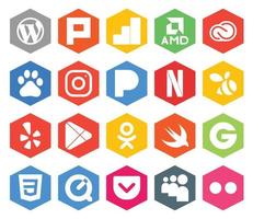20 Social Media Icon Pack inklusive Swift Apps Baidu Google Play Swarm vektor