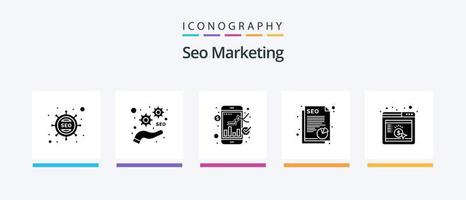 SEO Marketing Glyph 5 Icon Pack inklusive Marketing. Daten. Austausch. seo. dokumentieren. kreatives Symboldesign vektor