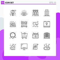 16 Umrisspaket für die Benutzeroberfläche mit modernen Zeichen und Symbolen von editierbaren Vektordesignelementen für Investitionsgüter, Karottenkoffertasche vektor