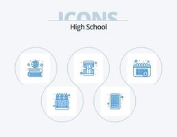 High School Blue Icon Pack 5 Icon-Design. Zeitplan. Werkzeug. Bildung. Anspitzer. Globus vektor