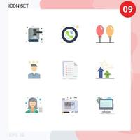 Gruppe von 9 flachen Farbzeichen und Symbolen für Pfadwachstumszeichen Karriere fliegen editierbare Vektordesign-Elemente vektor