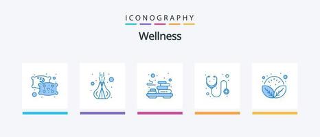 Wellness Blue 5 Icon Pack inklusive Spa. Blätter. Spa. Stethoskop. Krankenhaus. kreatives Symboldesign vektor