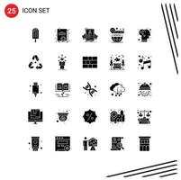 25 universelle solide Glyphenzeichen Symbole der Gehirnglobus-Mitarbeiter-Weltkarte editierbare Vektordesign-Elemente vektor
