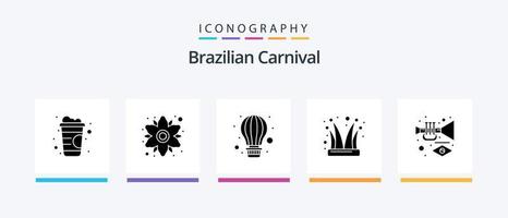 Brasilianischer Karneval Glyphe 5 Icon Pack inklusive Musik. Joker-Kappe. Ballon. Joker. Clown. kreatives Symboldesign vektor