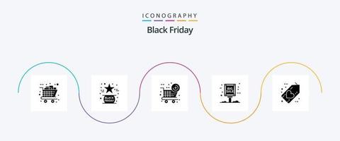 Black Friday Glyph 5 Icon Pack inklusive Schwarz. großer Verkauf. mögen. großer Verkauf. Neuer Gegenstand vektor