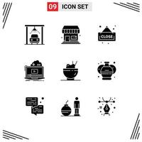 9 universelle solide Glyphenzeichen Symbole für den Einkauf von Töpferwaren chinesisches Streaming editierbare Vektordesign-Elemente vektor